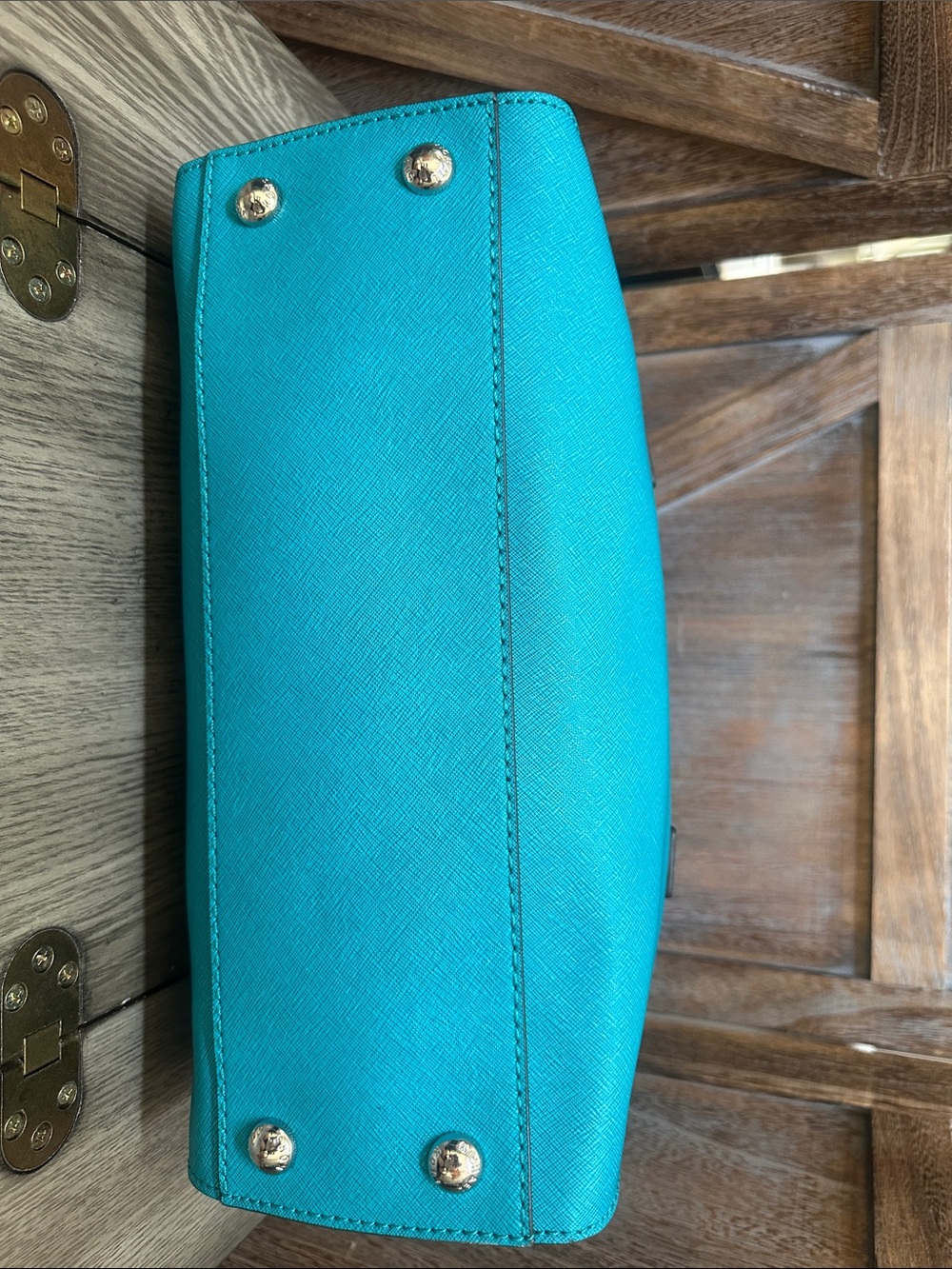 Michael Kors Turquoise Satchel Tote with Silver Padlock & Chain Shoulder Handbag - Picture 5 of 16